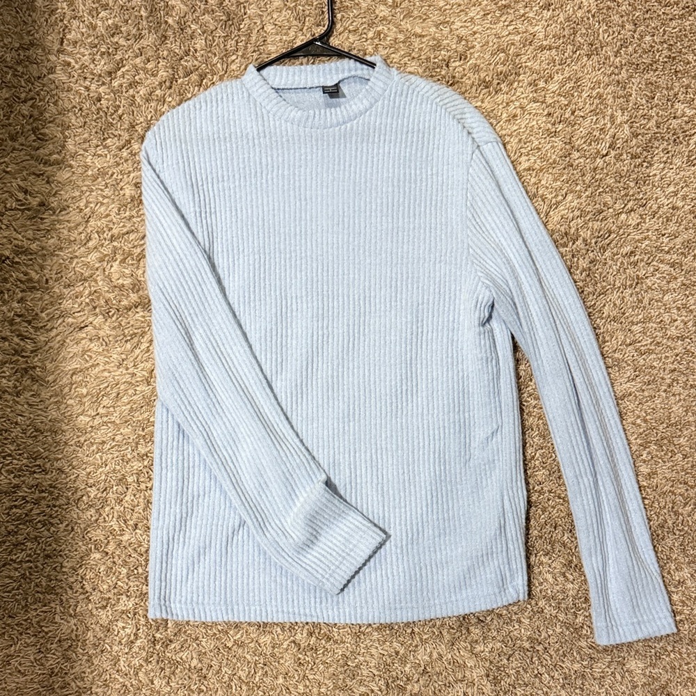 Manfinity Baby Blue Ribbed Crewneck Sweater